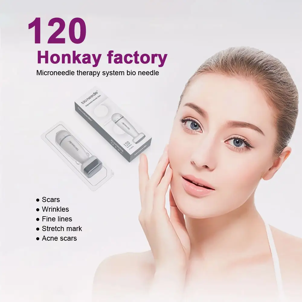 Ajustable 120-Pin Derma Stamp Bio Agujas para el cuidado de la piel facial y el crecimiento del cabello Uso en el hogar Equipo de belleza