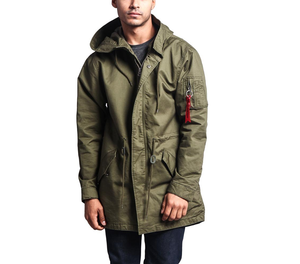 <strong>Custom</strong> USA Men's <strong>MA</strong>-1 Bomber Style Anorak Jacket Safari Coat Hooded Long Olive Medium 100% Cotton - Product Image 1