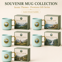 Mug à café de luxe en porcelaine fine, motif paysage de Fiordland en Nouvelle-Zélande, vert menthe pastel, avec anse dorée, anti-fuite, compatible lave-vaisselle et micro-ondes