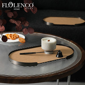 Flolenco Nordic Minimalist Decorative Oval Leather Disc Coffee Metal Frame <strong>Tray</strong> for Home Hotel Wedding Decor Grey Serving <strong>Tray</strong> - Product Image 2