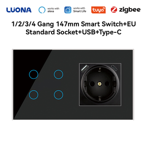 Presa Intelligente Schuko EU con USB Type-C + Interruttore Luce Touch, Controllo Remoto WiFi, Comando Vocale Alexa/Google, Pannello in Vetro - Product Image 1