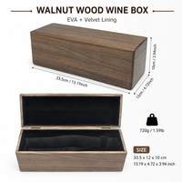 Boîte de présentation de vin rectangulaire haut de gamme faite à la main, boîte cadeau en bois de noyer noir personnalisée pour une seule bouteille, doublée de velours EVA