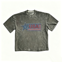 T-shirt personnalisé Kornit DTG, vintage, effet délavé, patch étoile USA, streetwear, coton, pour homme, OEM