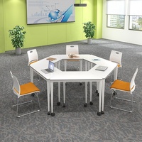 Table de formation modulaire blanche moderne avec roulettes, table de réunion mobile collaborative pour salle de formation et salle de classe