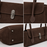 Tas Selempang Wanita Model Turn Lock Flap, Bahan Suede Terstruktur, Pegangan Ganda, Kulit Asli, Grosir, Eceran, Sumber Produk
