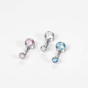 G23 टाइटेनियम आंतरिक रूप से थ्रेडेड बेज़ेल ज़िरकॉन नाभि भेदी पेट के छल्ले के अंगूठी डबल जेवेल पेट बटन बॉडी गहने - Product Image 6