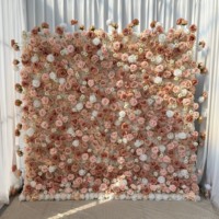 Mur de fleurs artificielles 3D rose en gros, mur de fleurs 5D enroulable, toile de fond murale de roses 8ft x 8ft pour décoration de mariage
