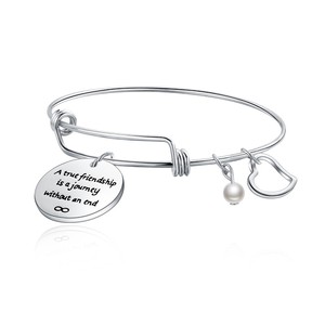 Brazalete de alambre retráctil de acero inoxidable pulsera de genealogía grabada con "Siempre sé <span class=keywords><strong>mi</strong></span> hija siempre será <span class=keywords><strong>mi</strong></span> amiga" - Product Image 2