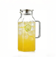 Carafe à eau en verre grande capacité avec couvercle filtrant en acier inoxydable, pichet transparent pour limonade, jus, thé glacé avec poignée