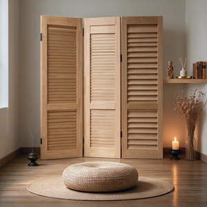 Wooden Folding <b>Room</b> <b>Divider</b> 3 <b>Panels</b> Handcrafted Bohemian Design Opaque Privacy Screen Frame Structure Breathable Sliding - Product Image 1