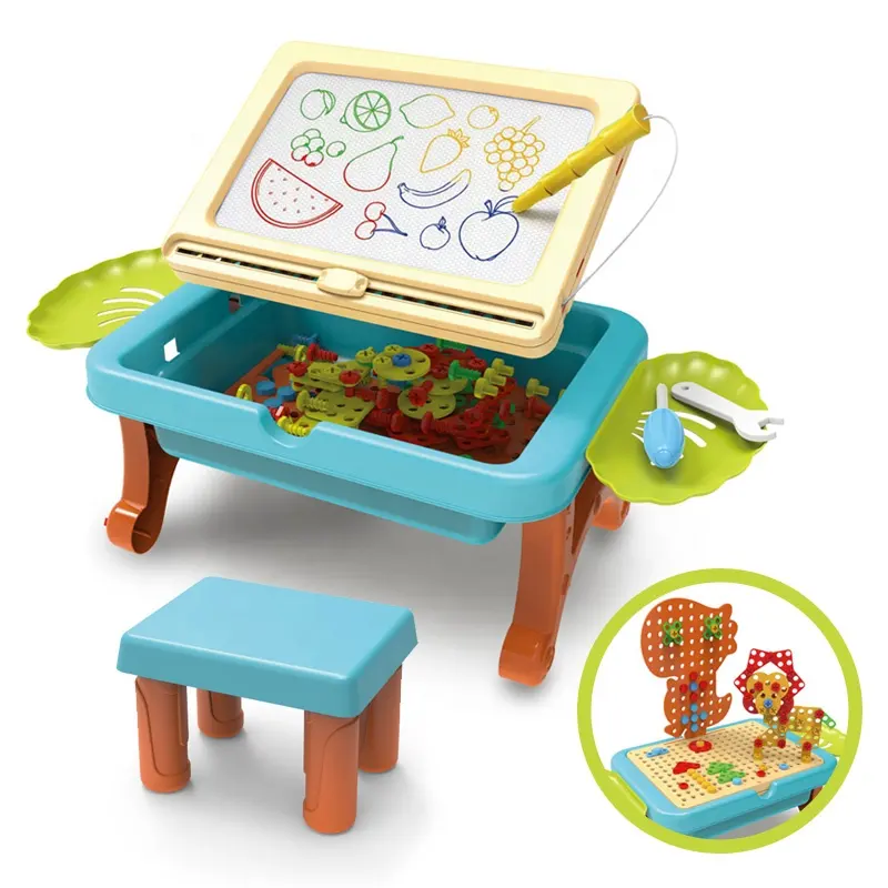 Table et chaise en bois pour enfant, bloc de construction multifonctions, chaise d'étude et d'écriture, jouets