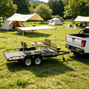 <span class=keywords><strong>Remorque</strong></span> utilitaire à double essieu avec rails latéraux et boîte de rangement, <span class=keywords><strong>remorque</strong></span> à plateau noir thermolaqué pour le camping et le transport de VTT - Product Image 1