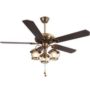 Factory Supplier Classical 52 Inch Wooden 5 Blade Remote Control 6 Speeds Ceiling Fan With Light Bronze