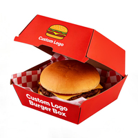 Boîte d'emballage pour hamburger personnalisée avec logo, nouvelle, 6x6x3, en papier kraft rouge, boîte à clapet rigide pour fast-food