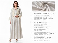 YSYL Vêtement islamique en polyester brillant avec broderie florale 3D, revers et poignets larges contrastants pour l'Aïd, les mariages et les occasions formelles