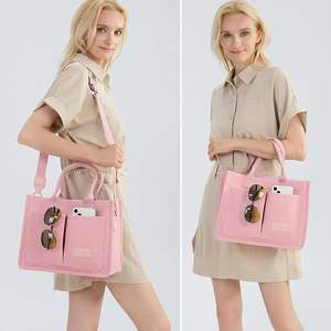 Free Sample Canvas <b>Pink</b> Color Tote Bag Simple and Fashionable <b>Lunch</b> <b>Box</b> for Office Workers with Meals - Product Image 3