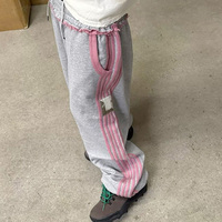 Pantalon de survêtement personnalisé à rayures latérales, coupe large, effet usé, délavé à l'acide, double taille