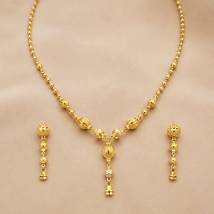 22K Gold Elegant Necklace <b>Set</b> for Women Traditional Lightweight Designer Jewelry with Matching Earrings Gift - Product Image 2