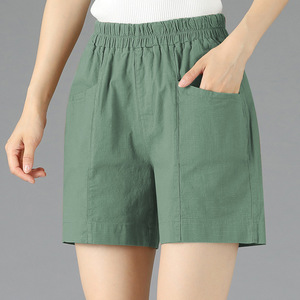 Women's Casual Shorts Khaki Cotton Oxford Elastic Waist Loose Fit Summer Wear - Product Image 2
