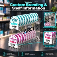 Présentoir personnalisé à deux niveaux en acrylique pour sachets de nicotine, avec poussoir automatique à ressort pour snus, idéal pour les magasins de tabac