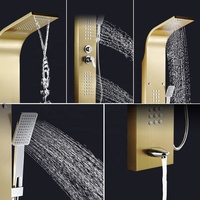 Ensemble de panneaux de douche muraux en acier inoxydable SUS304, finition chromée brossée, jet doux, mitigeur à poignée unique, pommeau de douche carré