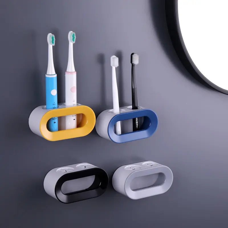 Parede do banheiro montado armazenamento organizador auto-adesivo Toothbrush Stand Rack escova elétrica titular