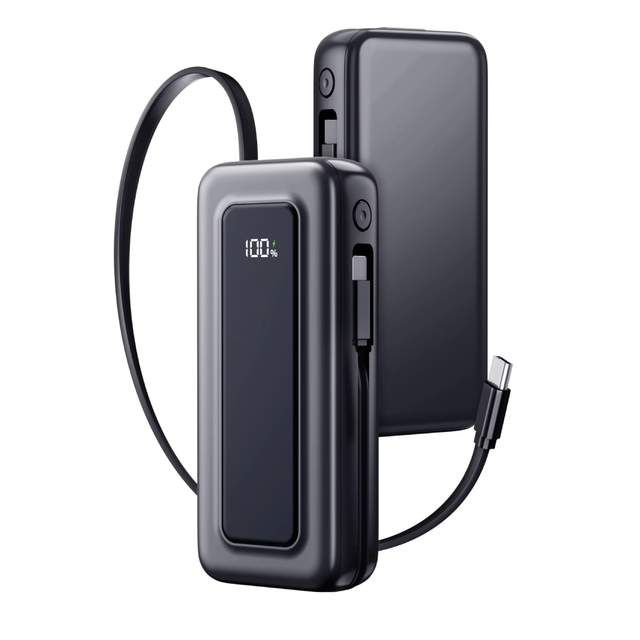 35W PD 10000mAh Li-Polymer Portable Power Bank Retractable Type C & USB Cable LCD Digital Display Fast Charging Pocket Charger