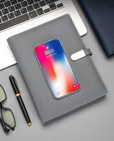 Coffret cadeau A5 carnet de notes avec batterie externe de 8000 mAh pochette de rangement dans la couverture stylo à encre gel noir cadeaux fantaisie 5W chargeur sans fil U disk