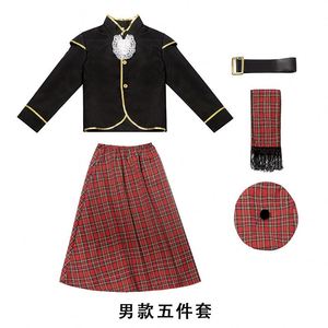 Vestito carnevale scozzese Kilt e Sporran tradizionale Costume scozzese per bambini di Halloween a reticolo rosso - Product Image 4