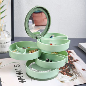 Boîte à bijoux rotative à 360 degrés en plastique avec miroir, organiseur pour boucles d'oreilles, colliers, bracelets, rangement de bijoux - Product Image 3