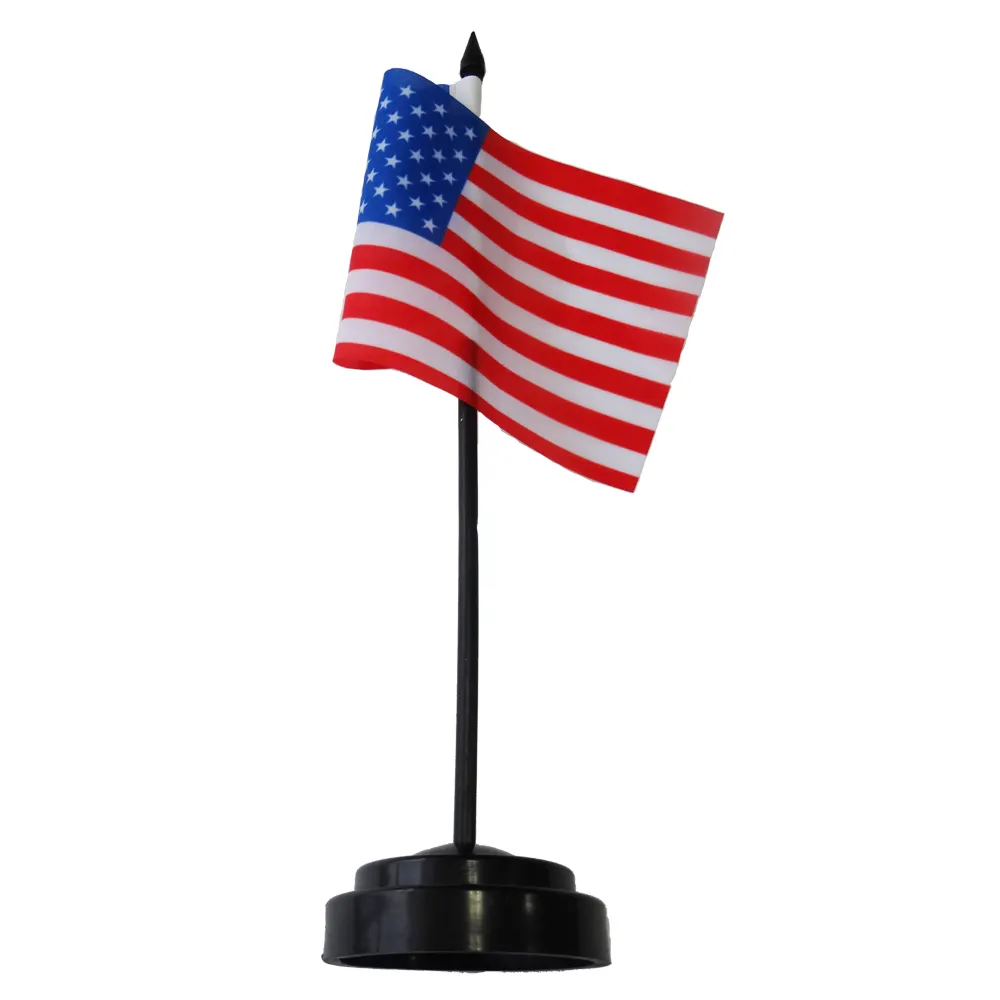 Banderas de escritorio de Estados Unidos, banderas de negociación y base de plástico, mini adornos de bandera nacional, se pueden personalizar