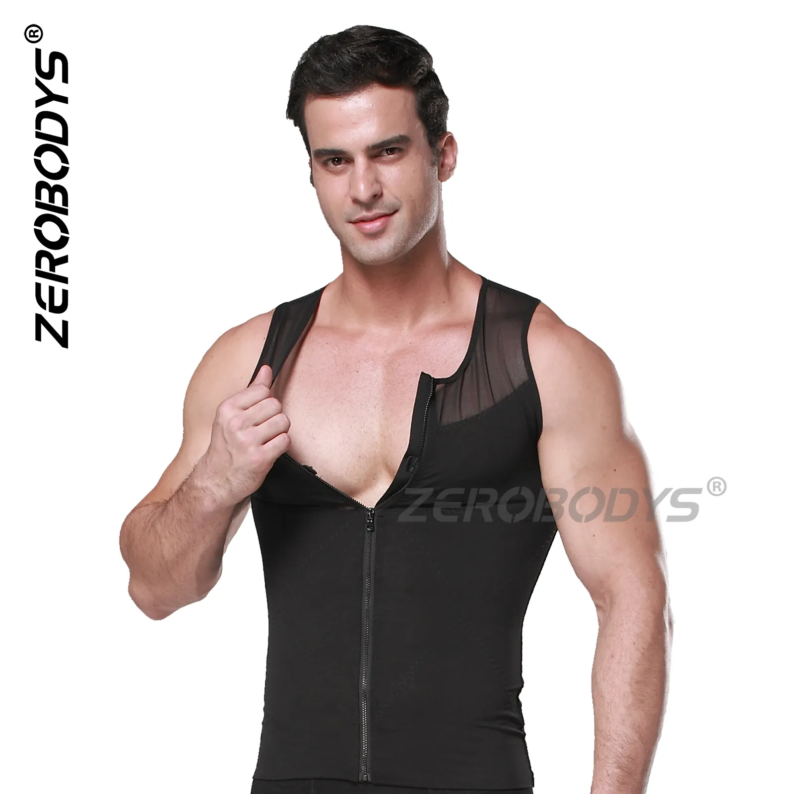 W088 Modelador de corpo de malha com zíper N Ganchos Modelador de corpo Ultra quente para homens 180g