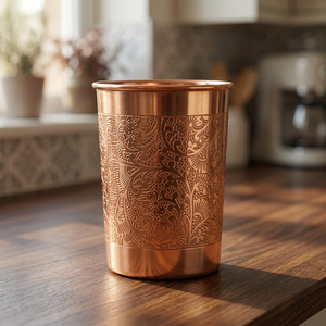 Hand-Made <b>Copper</b> glass With Floral Pattern Oriental Design Single Wall Metal Drinkware For Party Gift Adults - Product Image 3