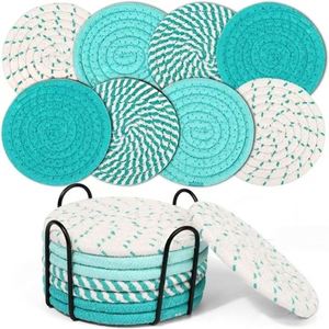 Sous-verres et sets de table écologiques en corde de coton faits à la main – Achat en gros disponible – Lot de 8 pièces avec support - Product Image 1