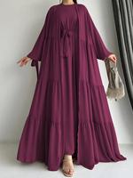 Robe-veste unie K-80 Dubaï grande taille avec manches bouffantes, ensemble modeste deux pièces pour femmes arabes, turques et musulmanes