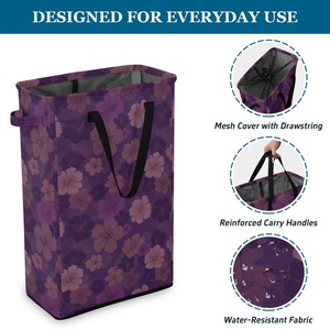 Aloha Purple Hibiscus Flower Pattern Home Foldable Laundry Hampers <b>Large</b> Dirty Clothes Storage Bag Collapsible Laundry Baskets - Product Image 3