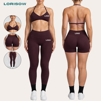 Ensemble de sport LORISOW pour femmes : Soutien-gorge de sport halter, short de cyclisme taille haute et leggings froncés pour l'entraînement et le cyclisme