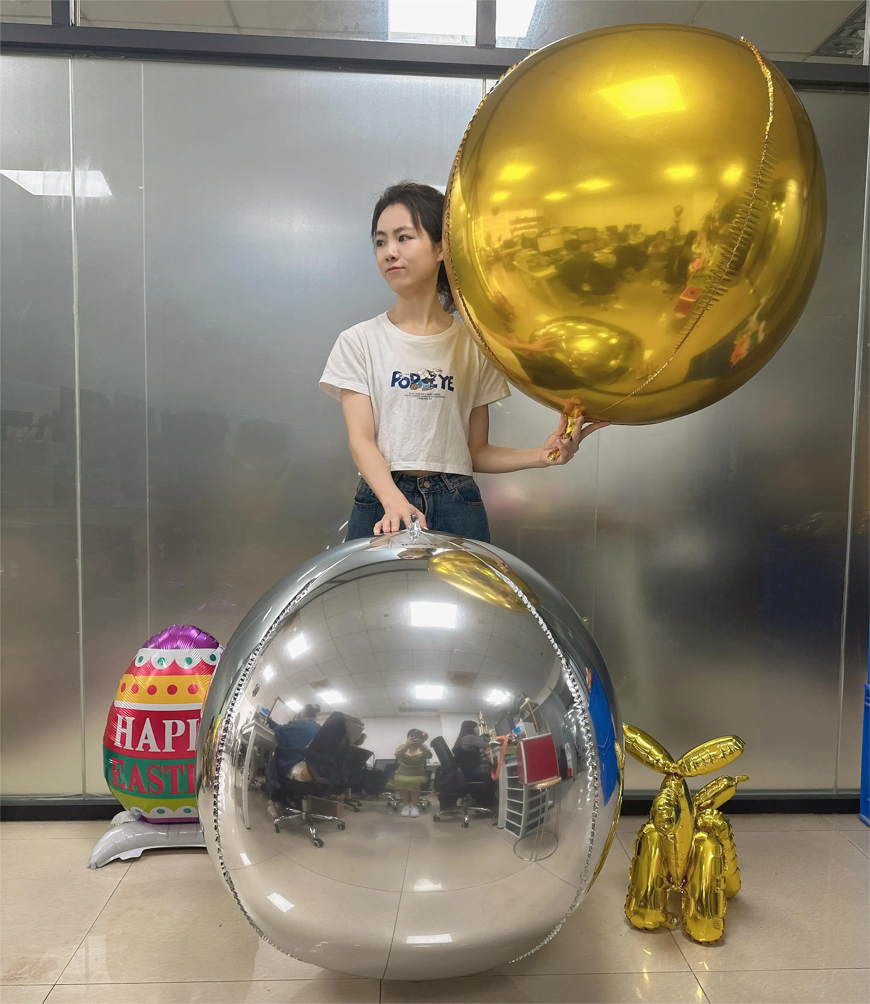 Nieuwste 50 Inch Xxxxxl Gigantische Gouden Zilveren Cirkel 4d Bol Ballon Feestdecoratie Helium 4d Ballon