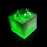 Seau à Glaçons LED pour Champagne et Vin, Seau à Glace Carré Lumineux pour Boissons, Bière, Fêtes, Bars, Maison et Mariages