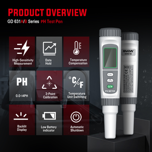 Medidor de <span class=keywords><strong>pH</strong></span> Tipo Pluma Recargable GVDA, Probador de Calidad del Agua Profesional, Probador de <span class=keywords><strong>pH</strong></span> Digital con Precisión de 0.01, Batería de Litio OEM - Product Image 2