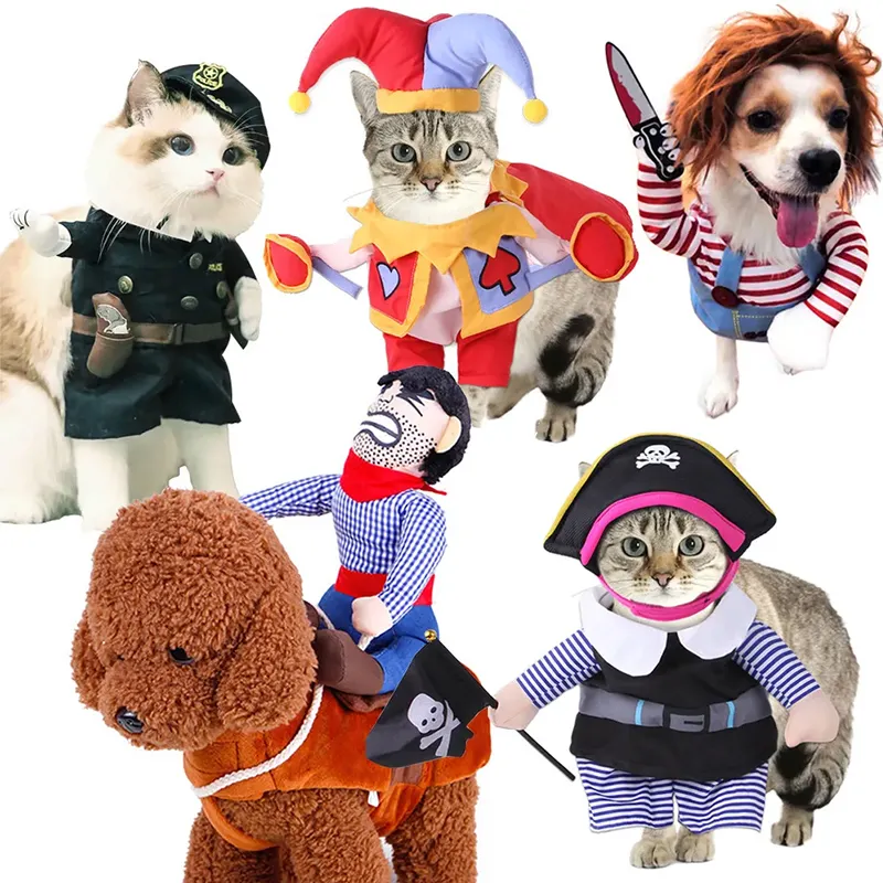 Baju Halloween terlaris untuk kostum anjing kostum hewan peliharaan kustom lucu pakaian anjing peliharaan Cosplay pakaian boneka memegang pisau kostum