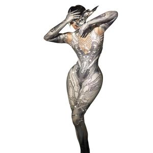 Combinaison moulante sexy pour femme, imprimé robot, avec strass, style showgirl, pour cosplay, jeu <span class=keywords><strong>de</strong></span> rôle et tenue <span class=keywords><strong>de</strong></span> <span class=keywords><strong>festival</strong></span> - Product Image 1