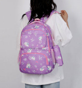 Zaino Viola Trendy per Ragazze, Decorato con Cartoni Animati, Leggero, Funzionale, Antifurto con Chiusura a Cerniera, Motivo in Poliestere - Product Image 6