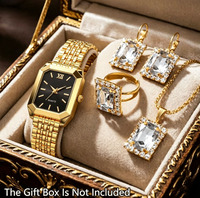 WGS-332 5PCS Ensemble de montres élégantes pour femmes avec strass rectangulaires, montres à quartz, bijoux, montres tendance pour femmes, Reloj Mujer, montre pour fille, cadeau