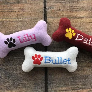 Personalized Dog Bone Shaped Dog Toy with Squeaker, Pet Plushies toy, Named Stuffed Puppy Toy, 7 1/2 inches long