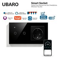 Interrupteur intelligent UBARO en verre trempé 2 voies avec prise WiFi EU et moniteur de consommation pour application Smart Life, contrôle à distance et vocal pour la maison