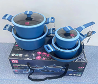 Ucc-life Batterie de cuisine en métal de 9 pièces avec base à induction Ensemble de casseroles en aluminium avec revêtement en granit antiadhésif Couvercle en verre trempé