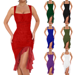 OEM <span class=keywords><strong>Robe</strong></span> sexy à ourlet plissé fendu pour femmes <span class=keywords><strong>Robe</strong></span> longue dos nu en maille plissée ajustée et ajustée sans manches de couleur unie pour les clubs de fête - Product Image 6