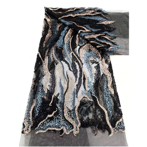 Bán Buôn Thiết Kế Mới Đính Cườm Vải Sang Trọng Thêu Đính Cườm Ren Vải Giá Rẻ Hơn Châu Phi Sequin Hạt Ren Vải Cho Ăn Mặc - Product Image 1