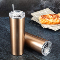 Gobelet de voyage en acier inoxydable, pour boissons chaudes et froides, mince, avec couvercle fermé, tasse d'eau, 20 Oz, 20 Oz